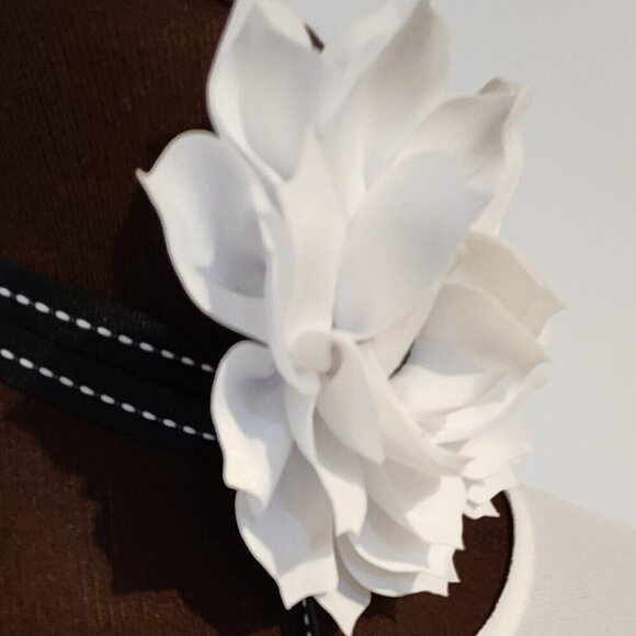 Hand Crafted White Black Floral Choker Necklace Black White Long Ties - Picture 6 of 7